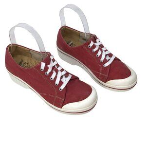 Dansko Veda Vegan Red Lace Up Canvas Sneakers Size 38 Platform Slip Resistant